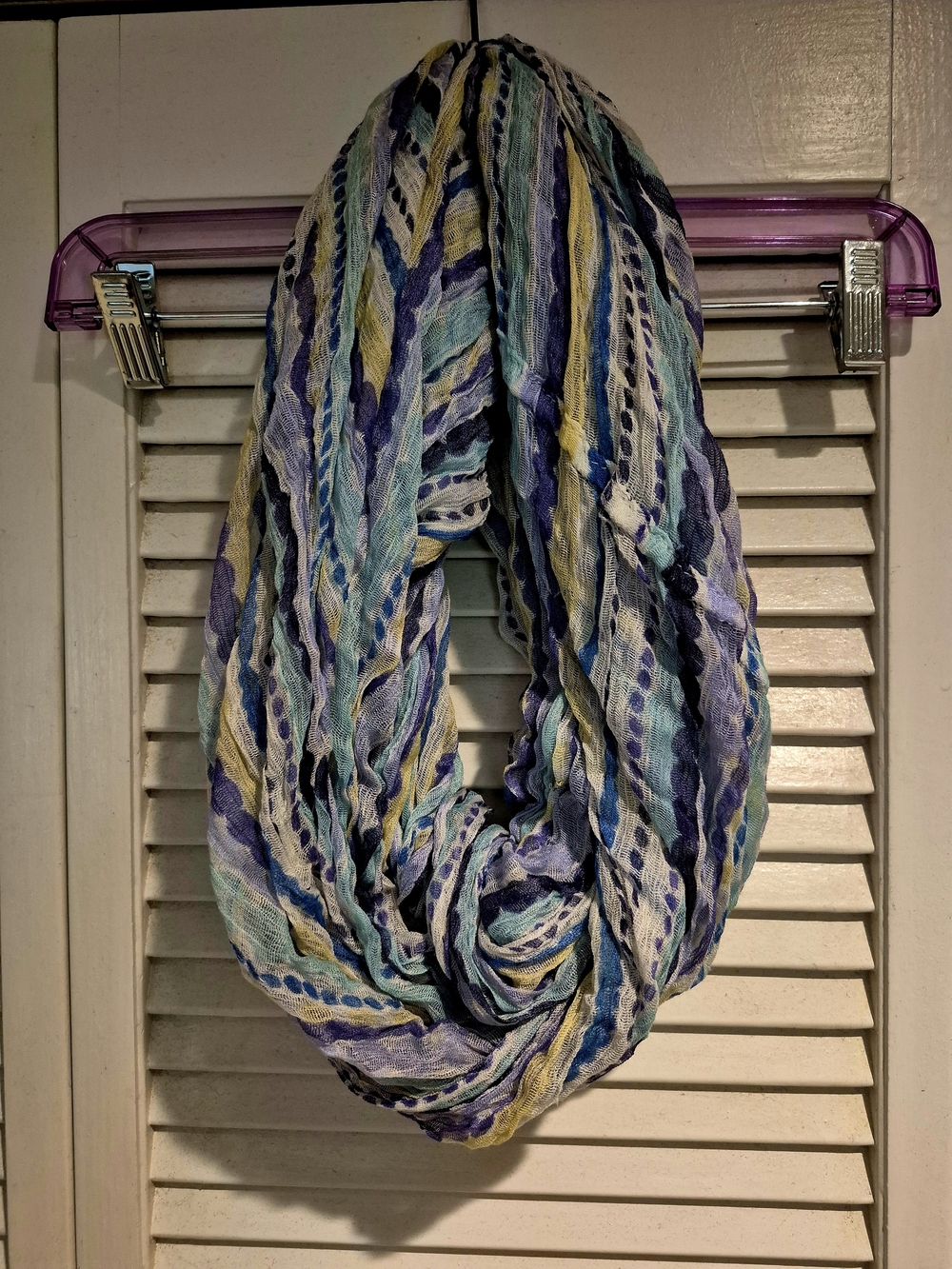 Striped Multi-Color Infinity Scarf in Blue and Cream